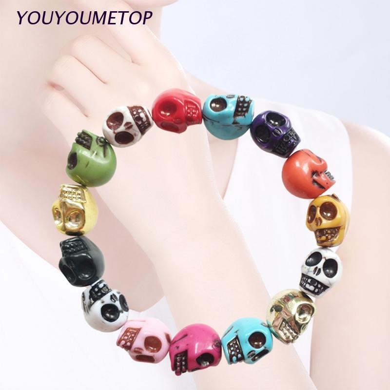 Vòng Tay Co Giãn Hình Đầu Lâu Nhiều Màu Phong Cách Gothic Thời Trang Cho Nữ