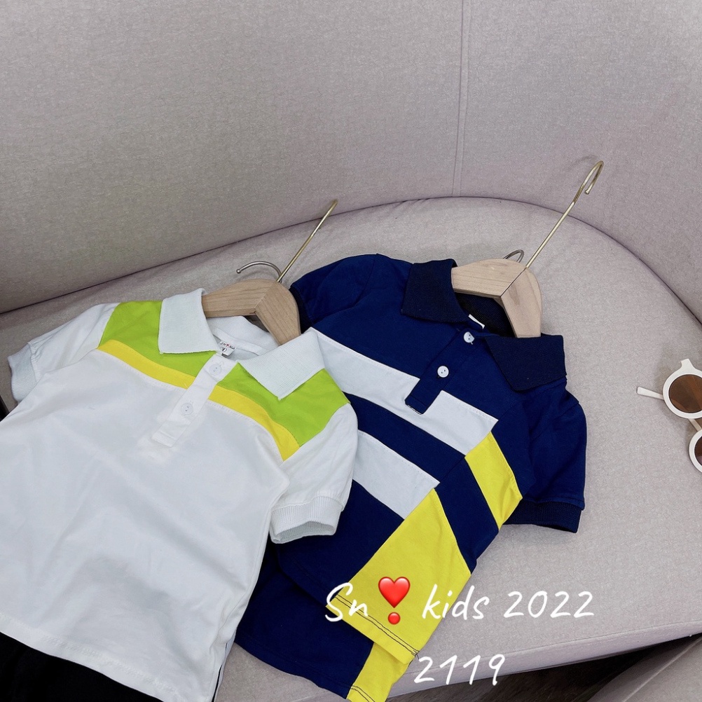 Đồ bộ mùa hè cho bé trai, Bộ quần áo có cổ phối màu thể thao cho bé size 10-30kg