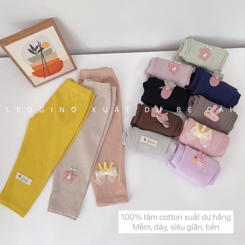 Quần legging bé gái set 4 quần legging tăm vải xuất dư dày dặn mềm co dãn JIMADO