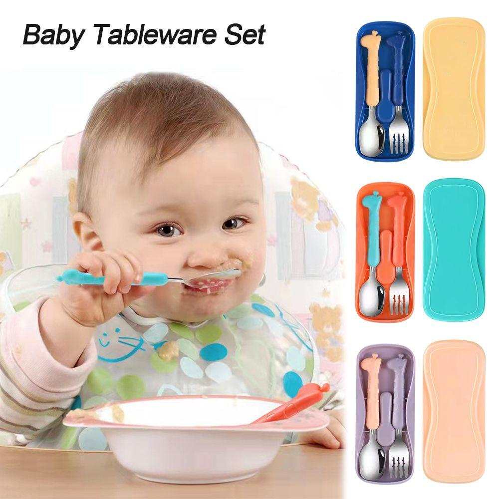 Set 2 Dụng Cụ Ăn Bằng Thép Không Gỉ Hình Hươu Cao Cổ Cho Bé