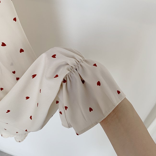 Áo sơ mi nữ kiểu form rộng hoa tiết chấm tim nữ tính phong cách ulzzang Hàn Quốc - Maoshop