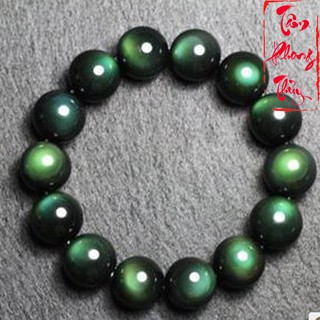 Vòng Tay Phong Thủy Đá Núi Lửa Obsidian Vân Xanh Đen Cao Cấp - Tâm Phong Thủy