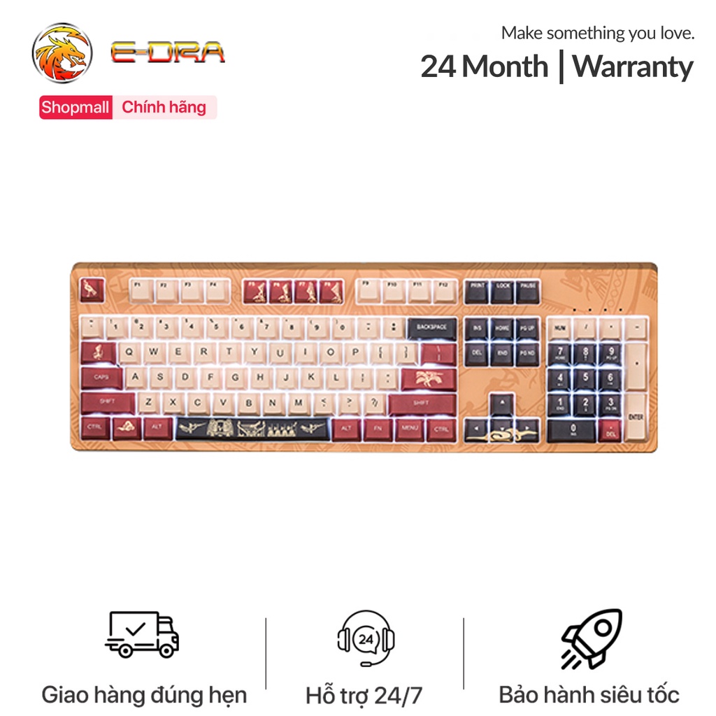 Bàn phím cơ E-DRA EK3104 Lạc hồng - Bản đặc biệt - Led Rainbow - Gateron Switch - Kết nối USB TypeC - Key caps PBT Dye