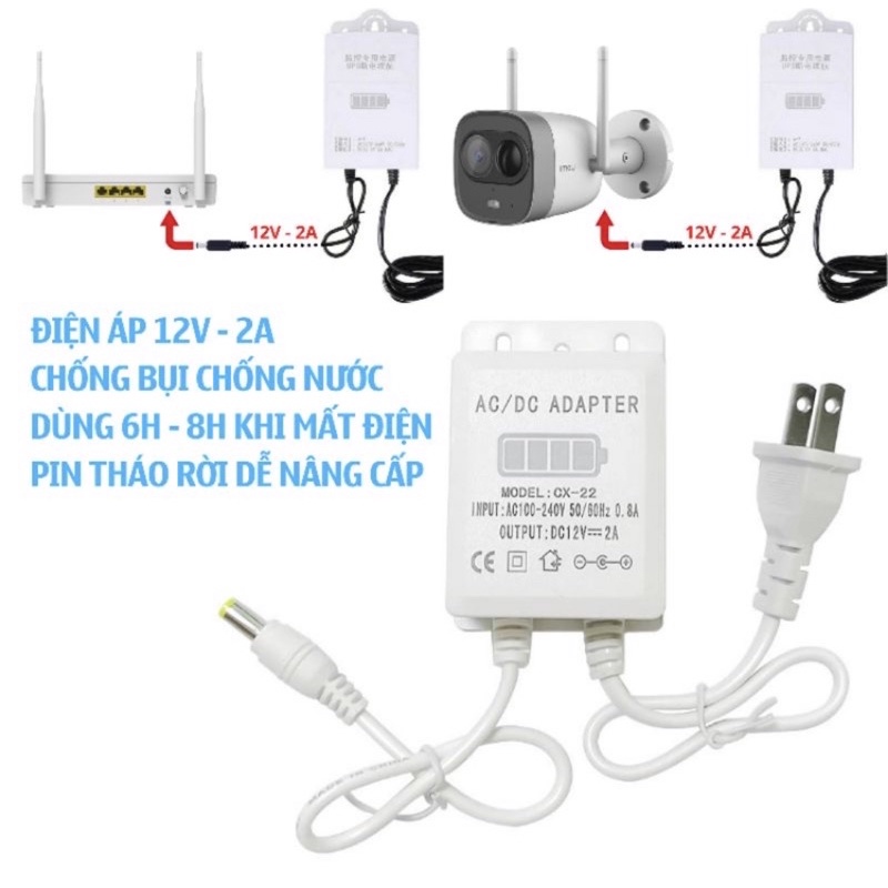 Bộ lưu điện dung lượng cao 3600mAh tự động cấp điện Wifi Camera khi mất điện - UPS 12V 2A