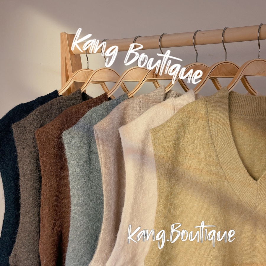 Áo gile len dáng dài rộng trùm mông xẻ tà kiểu trơn cổ tim Hàng Quảng Châu loại 1 Kang Boutique Mã AL005