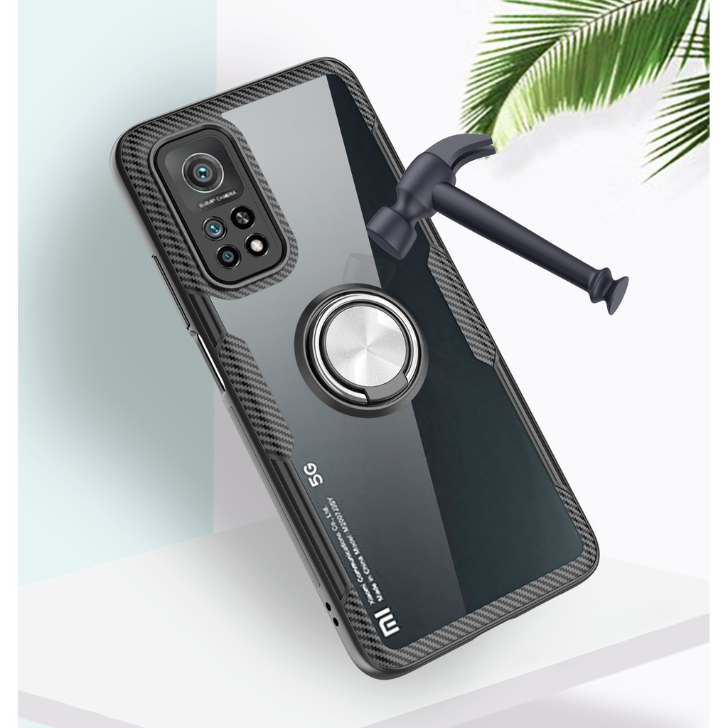 Ốp lưng Xiaomi Mi 10T Pro lưng trong viền màu chống sốc giá đỡ kiêm nhẫn ô tô
