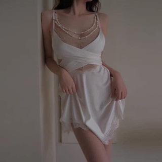 Váy Ngủ Lụa Cao Cấp Kèm Chuỗi Ngọc