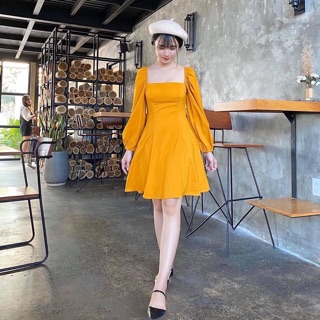 ĐẦM VÀNG TAY PHỒNG CỔ VUÔNG (KÈM HÌNH THẬT)