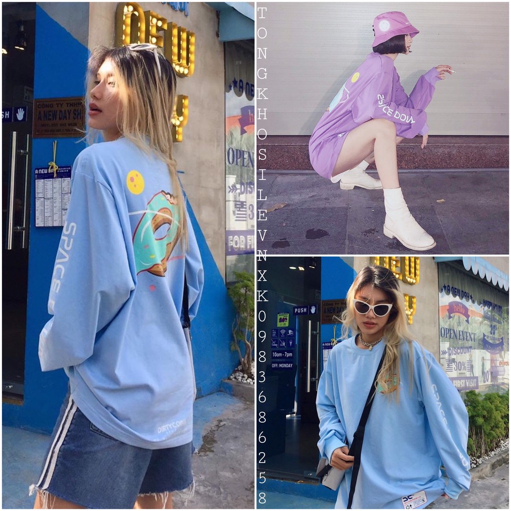 ÁO SWEATER DONUT UNISEX - ÁO THUN TAY DÀI FORM RỘNG MẪU IN THÂN SAU HÌNH DONUT | BigBuy360 - bigbuy360.vn