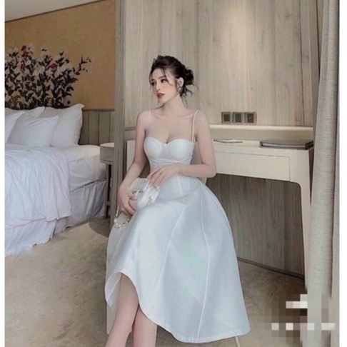Đầm váy maxi 2 dây xòe dài thiết kế dự tiệc hoặc đi biển trẻ trung xinh xắn duyên dáng có mút ngực chất liệu tapta