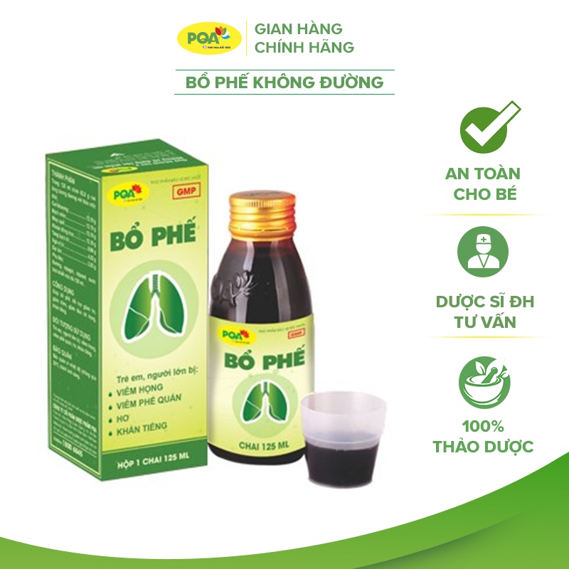 Bổ Phế Không Đường PQA Hỗ Trợ Giảm Ho, Đau Rát Họng Và Khản Tiếng Hộp 125ml