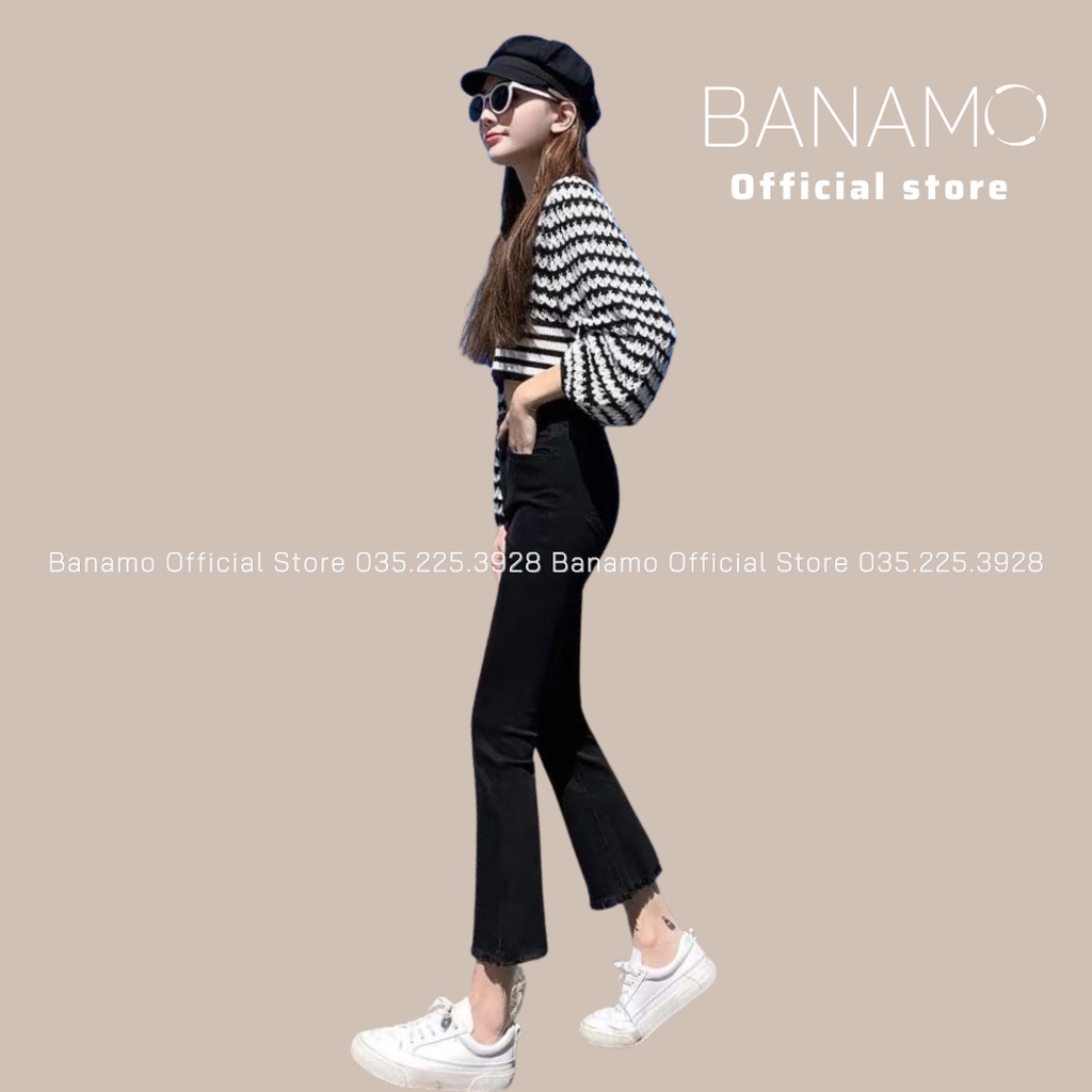 Quần bò jean ống loe thời trang Banamo Fashion jean loe 2 màu gấu tua rua 465