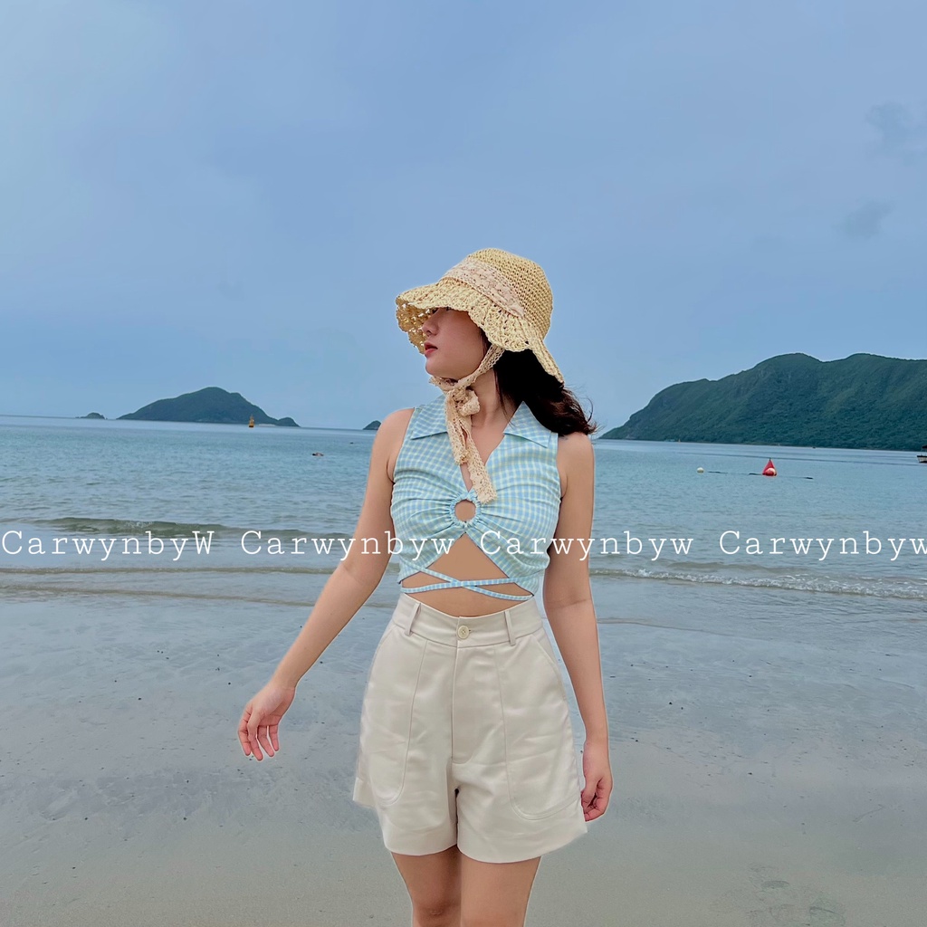 CarwynbyW - Quần Short Kaki Lưng Cao Túi Kiểu Sâu