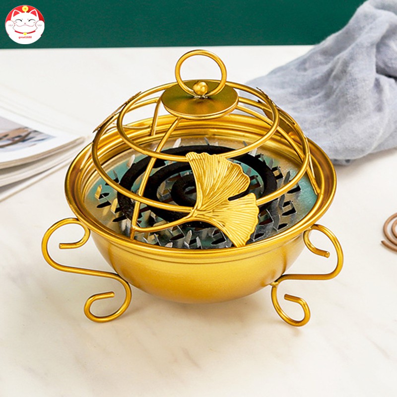 Mosquito Coil Holder Ginkgo Leaf Summer Day Iron Mosquito Repellent Incenses Rack Plate Indoor Home Decoration