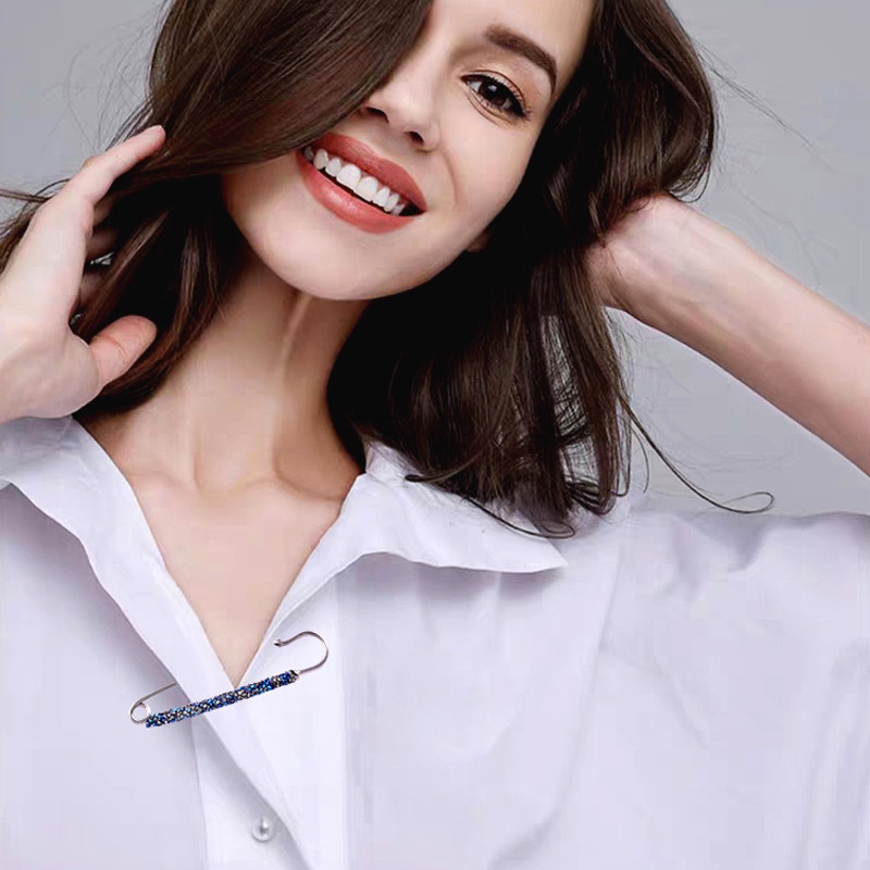 Ghim Cài Áo Đính Đá Pha Lê Xanh Dương Phong Cách Cổ Điển Dành Cho Nữ
