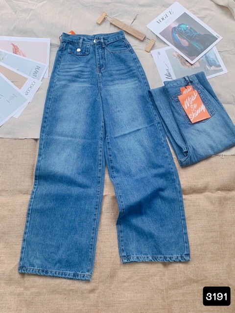 Quần jean baggy ống rộng nắp túi kiểu 3191, kèm hình thật ảnh sàn