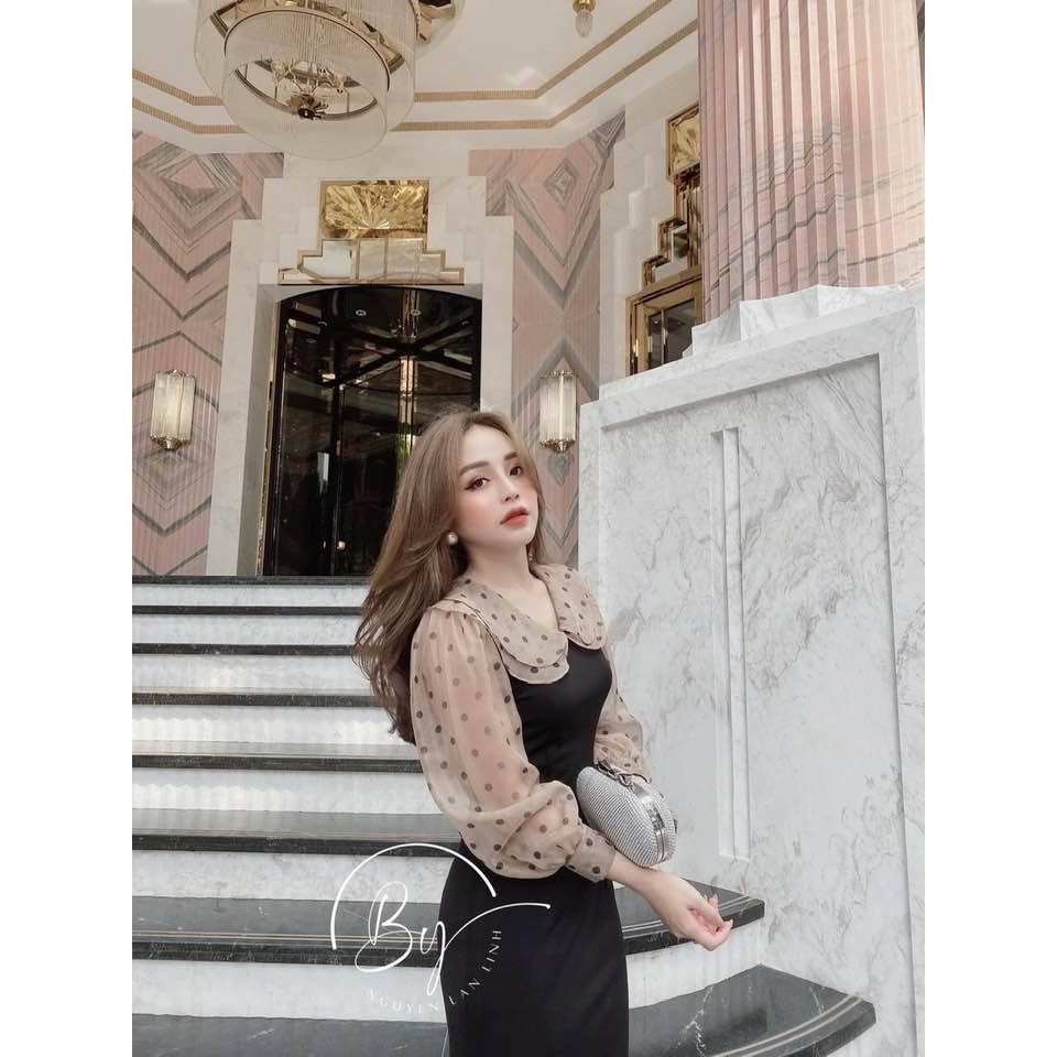 VÁY BODY UNI SIÊU ĐẸP PHỐI TAY TƠ CHẤM BI