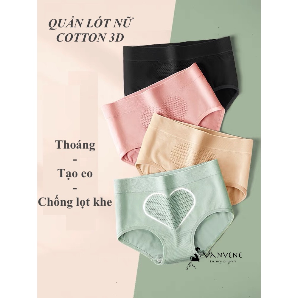 QUẦN LÓT NỮ COTTON THÔNG HƠI VANVENE THIẾT KẾ 3D CHỐNG LỌT KHE FREE SIZE 40-60KG Q155