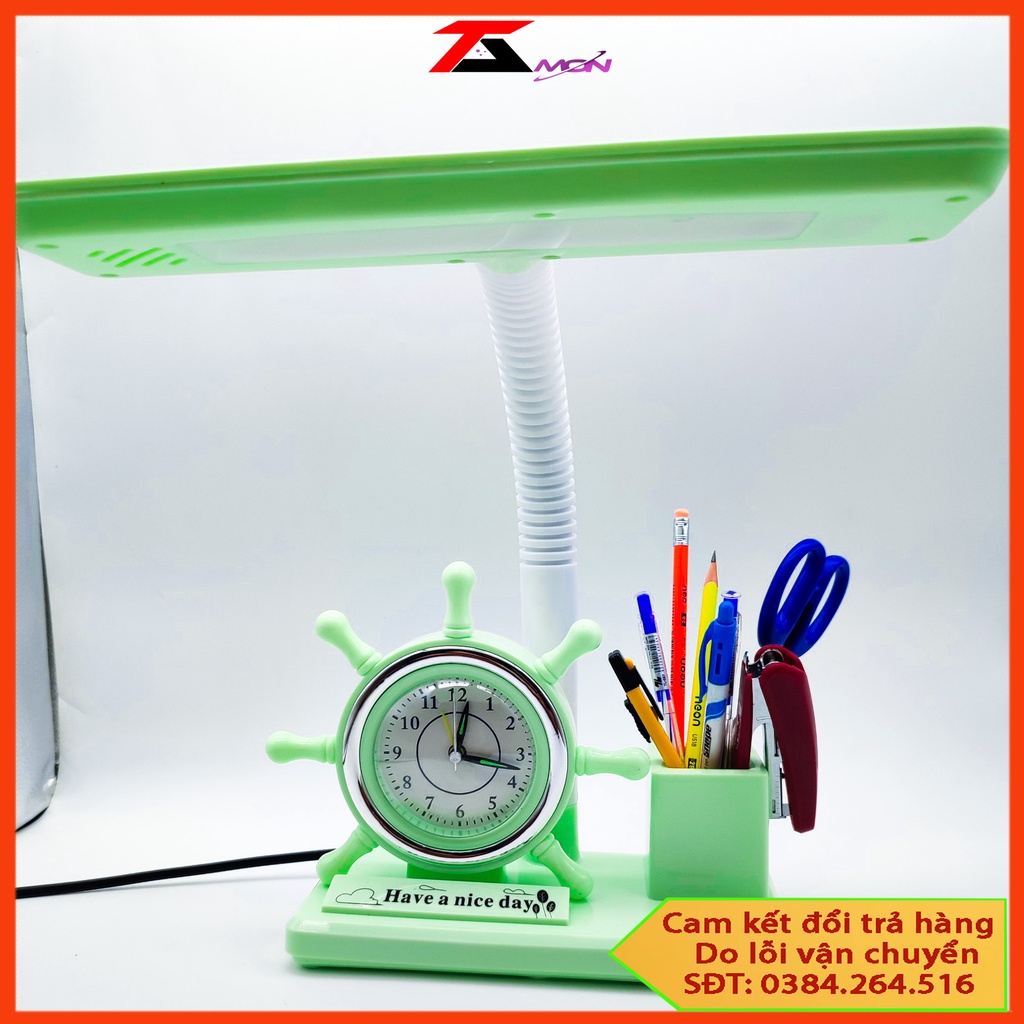 Đèn Học Để Bàn tích hợp 4 trong 1 - Đèn học chống cận + Đèn Bàn Kiêm Hộp Đựng Bút + Đồng hồ bàn + đèn phòng ngủ đèn bàn