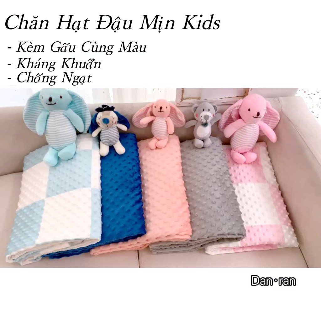 Chăn Hạt Đậu + TẶNG GẤU Kháng Khuẩn Chống Ngạt Giữ Ấm Cho Bé - Mịn kids