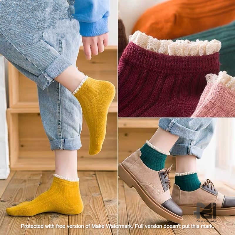 Combo 5 đôi Tất Cổ Bèo Nhún Dài Hàn Quốc cao cấp phong cách công chúa nhiều màu đáng yêu