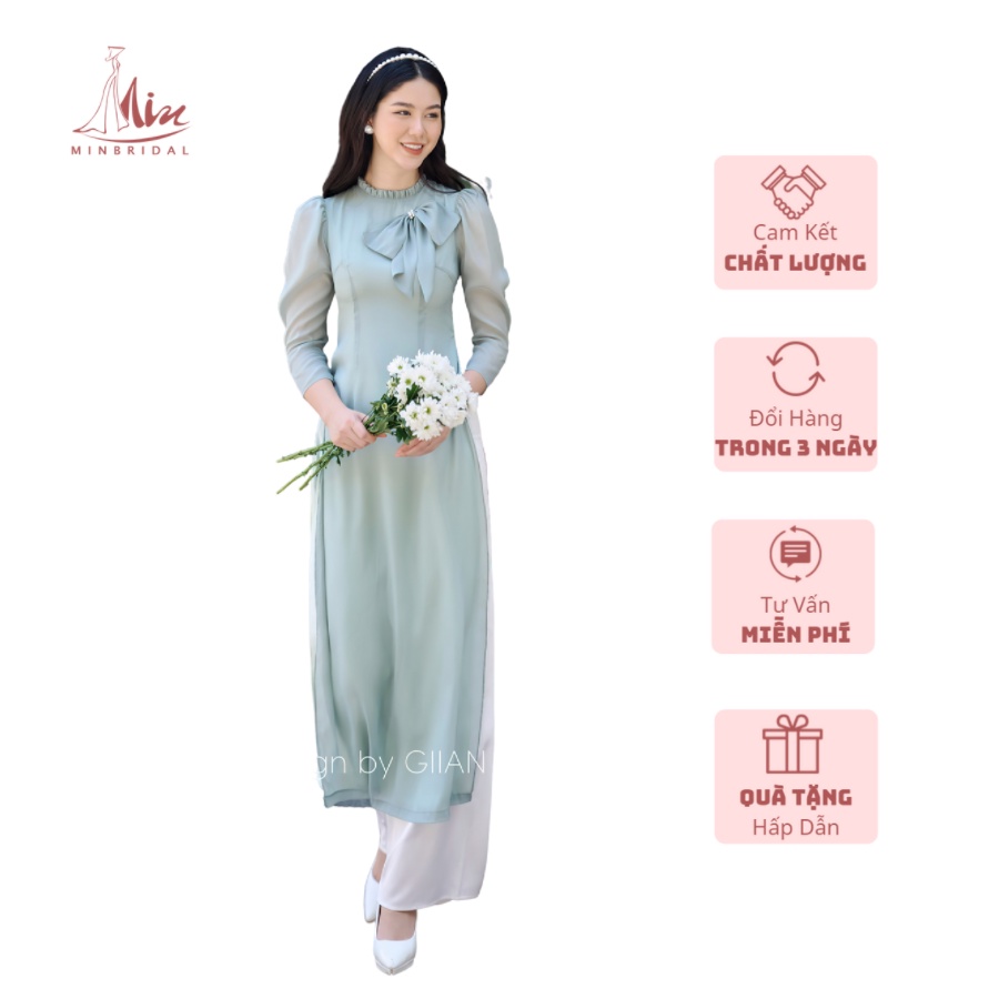Ao Dài Vải Tơ Óng Màu Xanh Ngọc 4 Tà