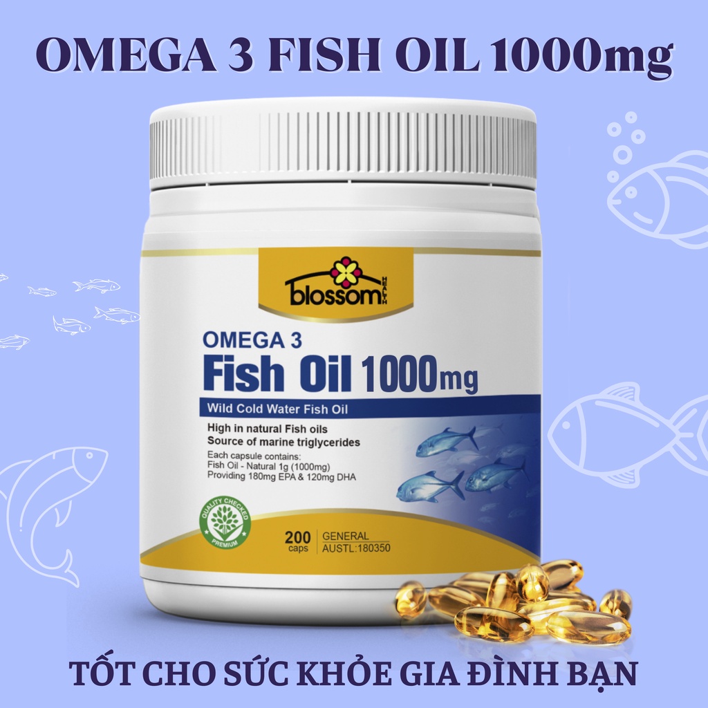 Dầu Cá Omega 3 1000MG DHA và EPA Blossom-Nhập Khẩu Chính Ngạch Từ Úc Hủ 200V