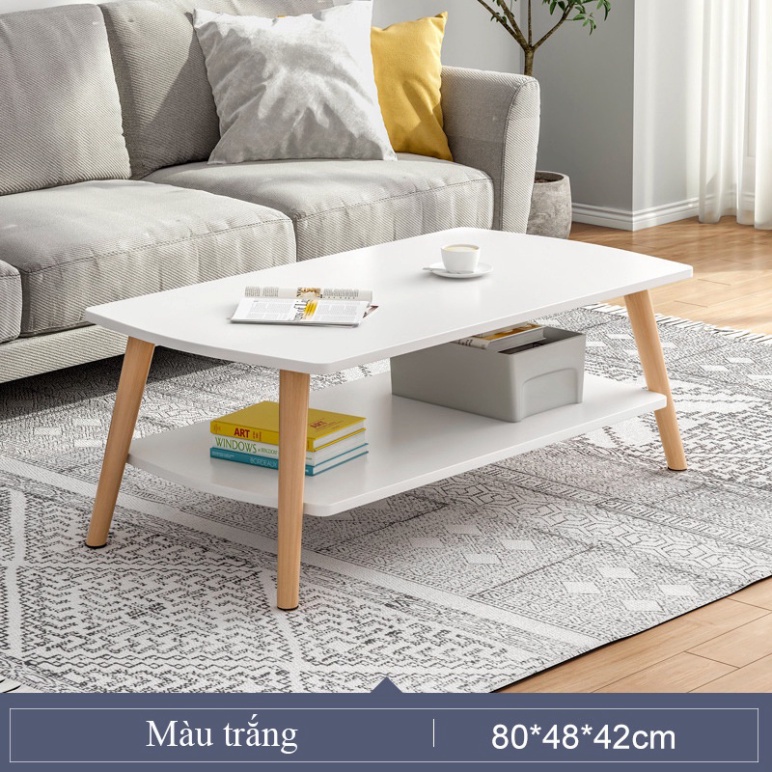 Bàn sofa, bàn trà chân gỗ tự nhiên kèm ngăn kéo lưu trữ đồ phong cách Bắc Âu phù hợp mọi căn hộ