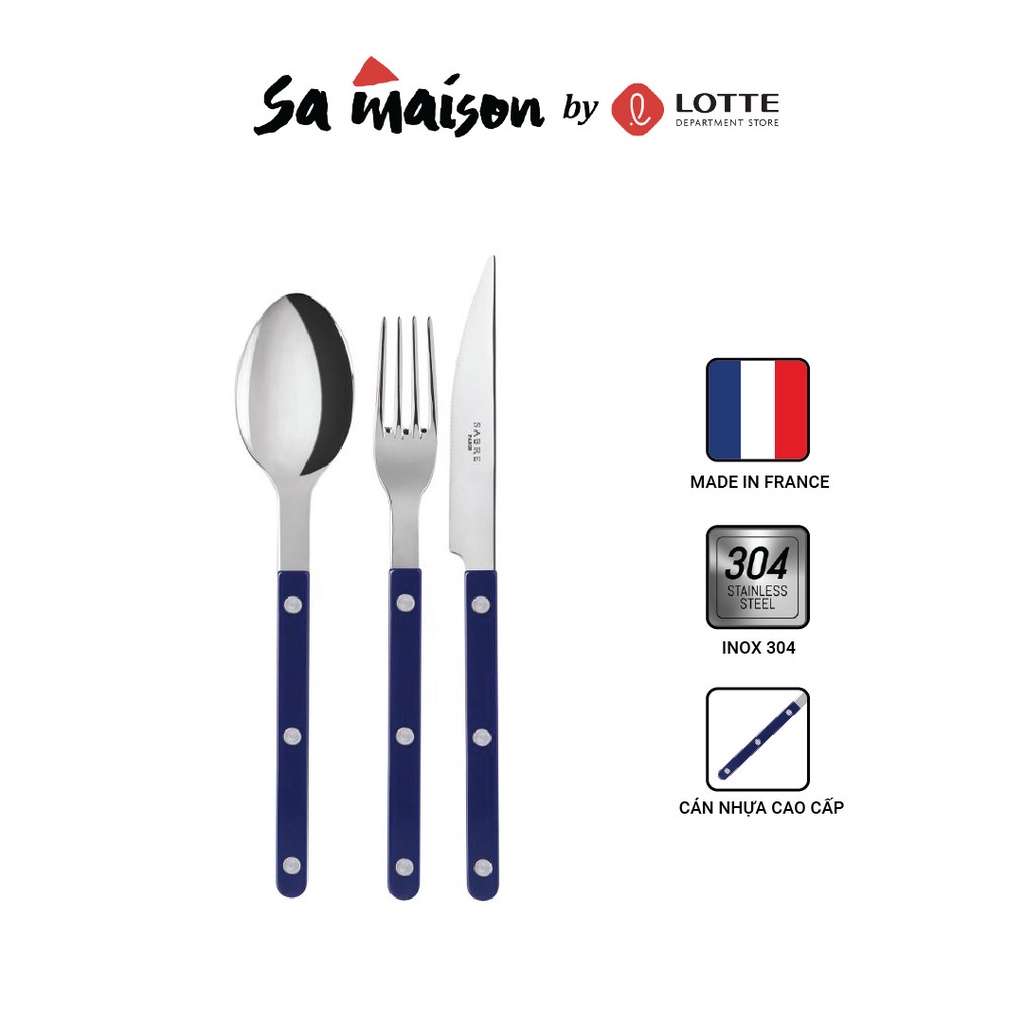 [Bán lẻ] Thìa súp, Dao, Dĩa Sa Maison Sabre - Màu Xanh