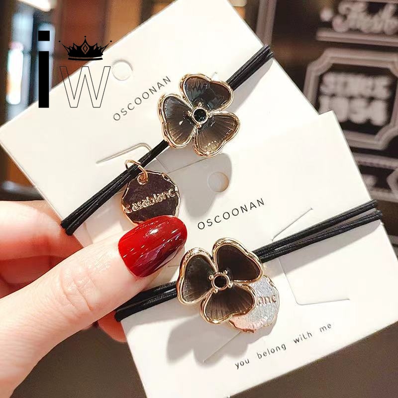 Dây buộc tóc cao su phối mặt hoa phong cách Hàn Quốc cho nữ