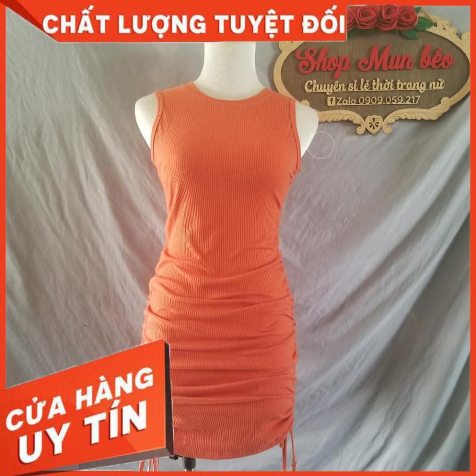 [SANG TRỌNG] -  Đầm Body Sát Nách Dây Rút Sườn Hàng VNXK (CAM+XANH+ĐEN)