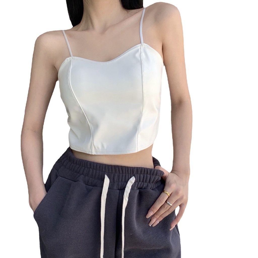 DUNEA Áo ống bằng da PU có đệm ngực gợi cảm dành cho nữ