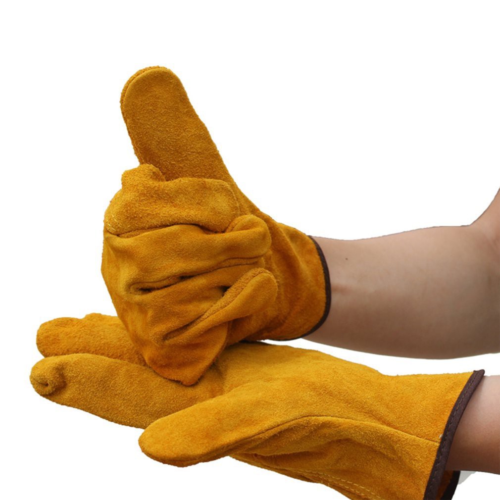 Cowhide leather gloves, fireproof, heatproof and durable, welder work safety welding metal hand tools 1 pair
