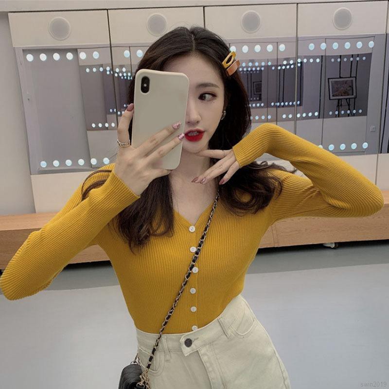 Áo Khoác Len Dài Tay Cổ Chữ V Thời Trang Hàn Cho Nữ | BigBuy360 - bigbuy360.vn