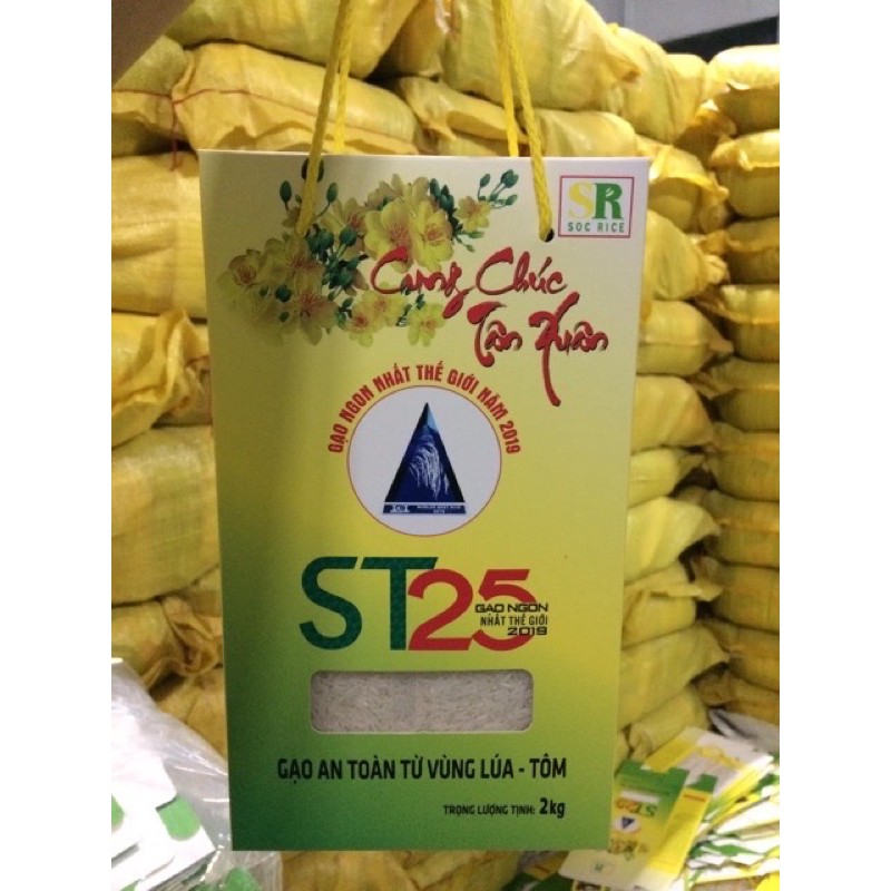 Túi 2kg gạo ST25 hữu cơ lúa tôm Hồ quang Cua đạt giải Gạo ngon nhất thế giới 2019