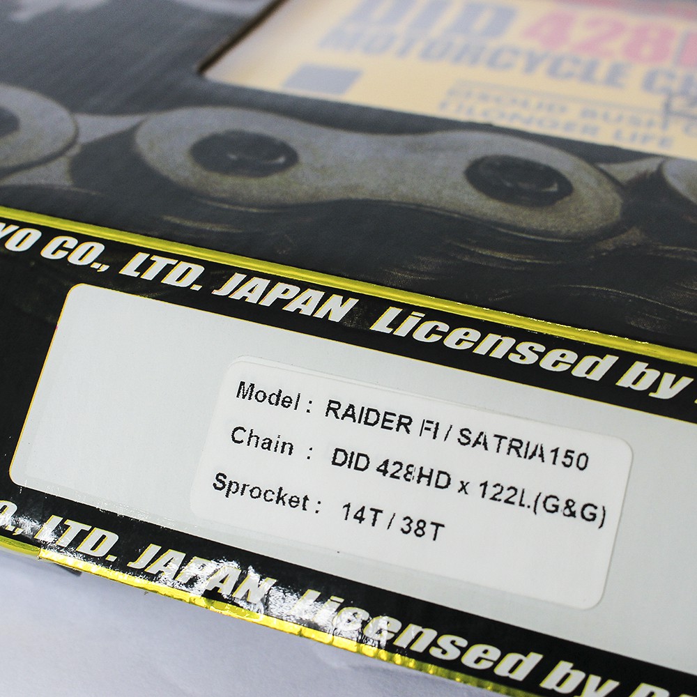 Nhông sên dĩa DID xe Satria 150, Raider Fi sên vàng Nhật 428HD (sên 10 ly) - Chain Made in Japan