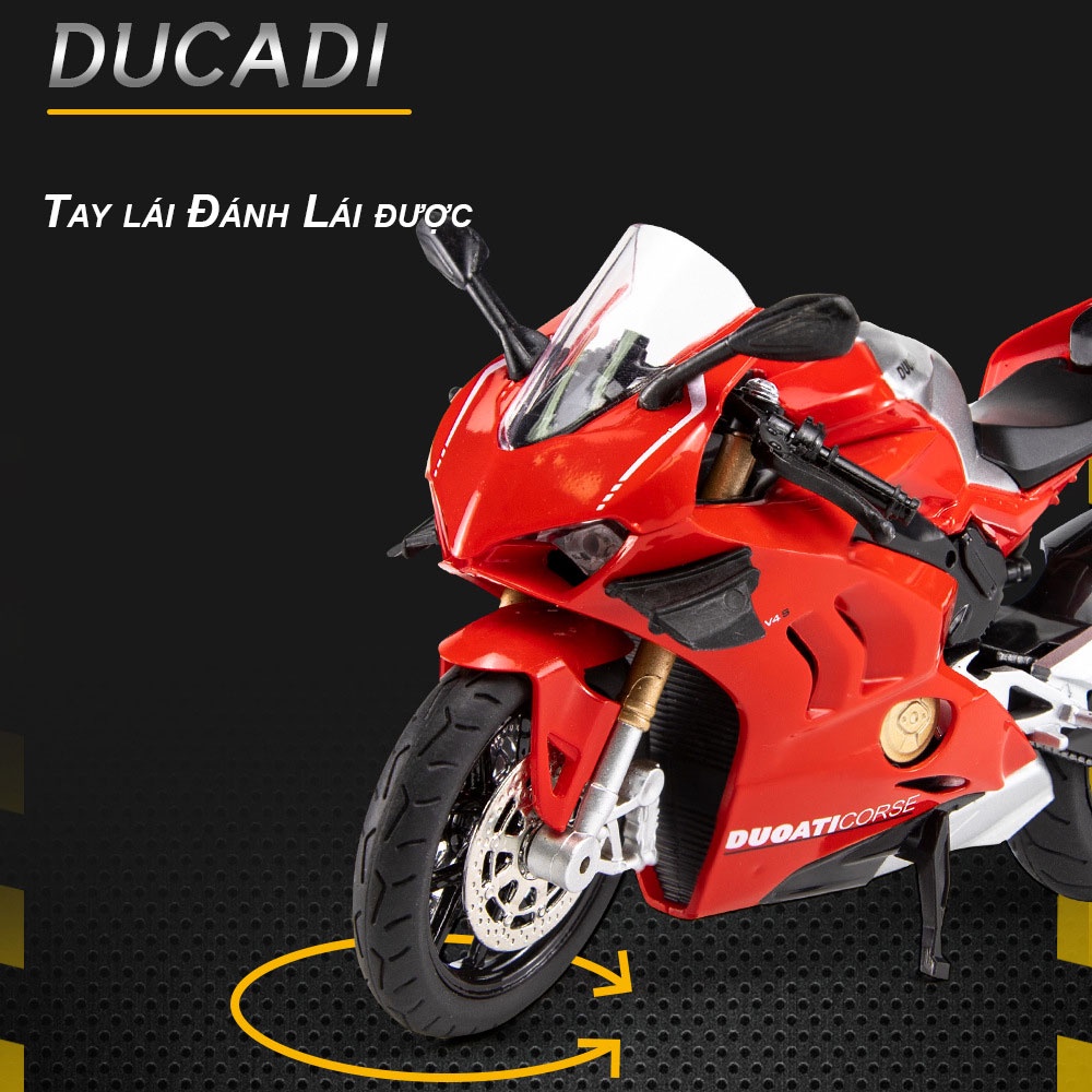 XE MÔ HÌNH MOTO DUOATI Panigale V4S màu đỏ có ĐÈN, ÂM THANH | HUAYI MODEL tỷ lệ 1:12 - Z SHOP