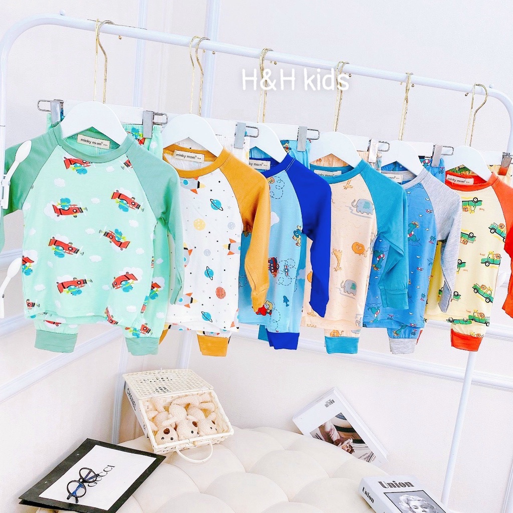 {Bé 7-19kg} Bộ Dài tay Thun Lạnh ráp lăng in hình mềm mịn mát in hình cho bé trai, bé gái từ 7-19kg