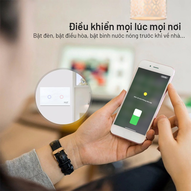 Công tắc cảm ứng thông minh JAVIS 2 Gang- Công tắc WIFI điều khiển qua ứng dụng Javis Home, điều khiển bằng tiếng Việt