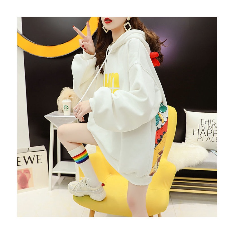 Áo Hoodie lót nhung form rộng phong cách Hàn Quốc cho nữ