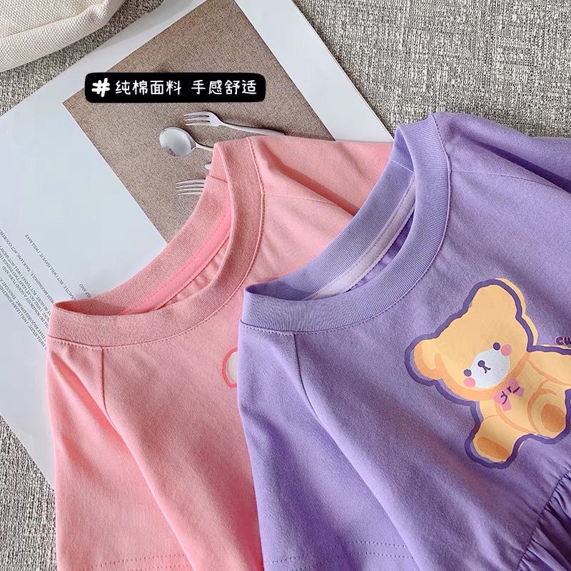 Đầm Cotton Ngắn Tay Họa Tiết Hoạt Hình Thời Trang Mùa Hè Hàn Quốc Dành Cho Bé Gái 2023