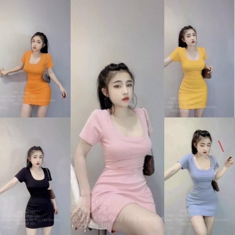Đầm cổ u trơn