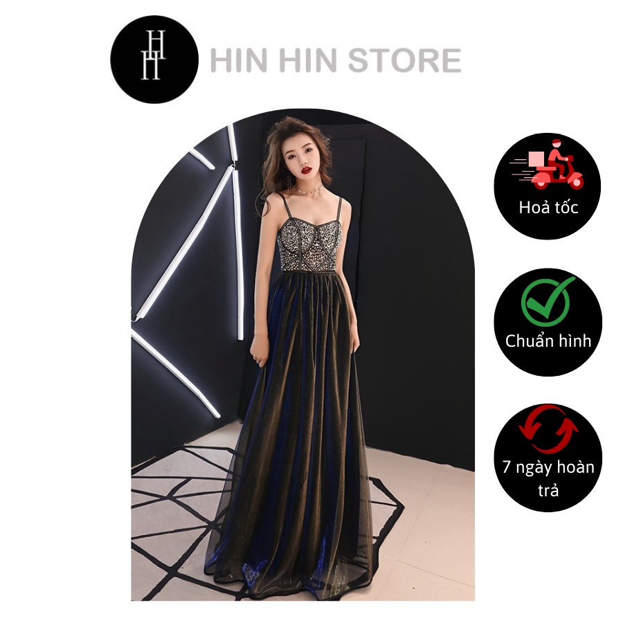 Đầm dạ hội hai dây cao cấp đính cườm HDC04 Hỉn Hỉn Store