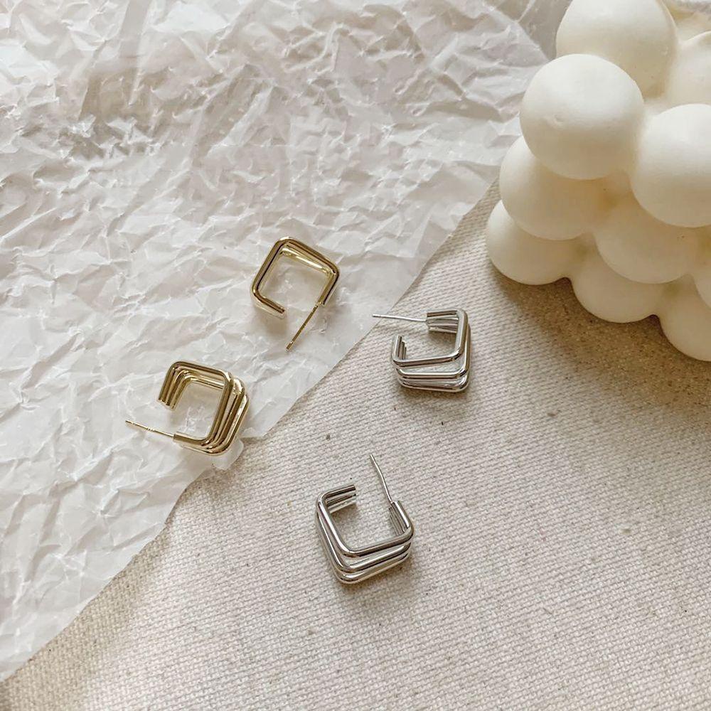 Bông Tai Hình Vuông Nhiều Lớp Bằng Hợp Kim Phong Cách Hàn Quốc Dành Cho Nữ