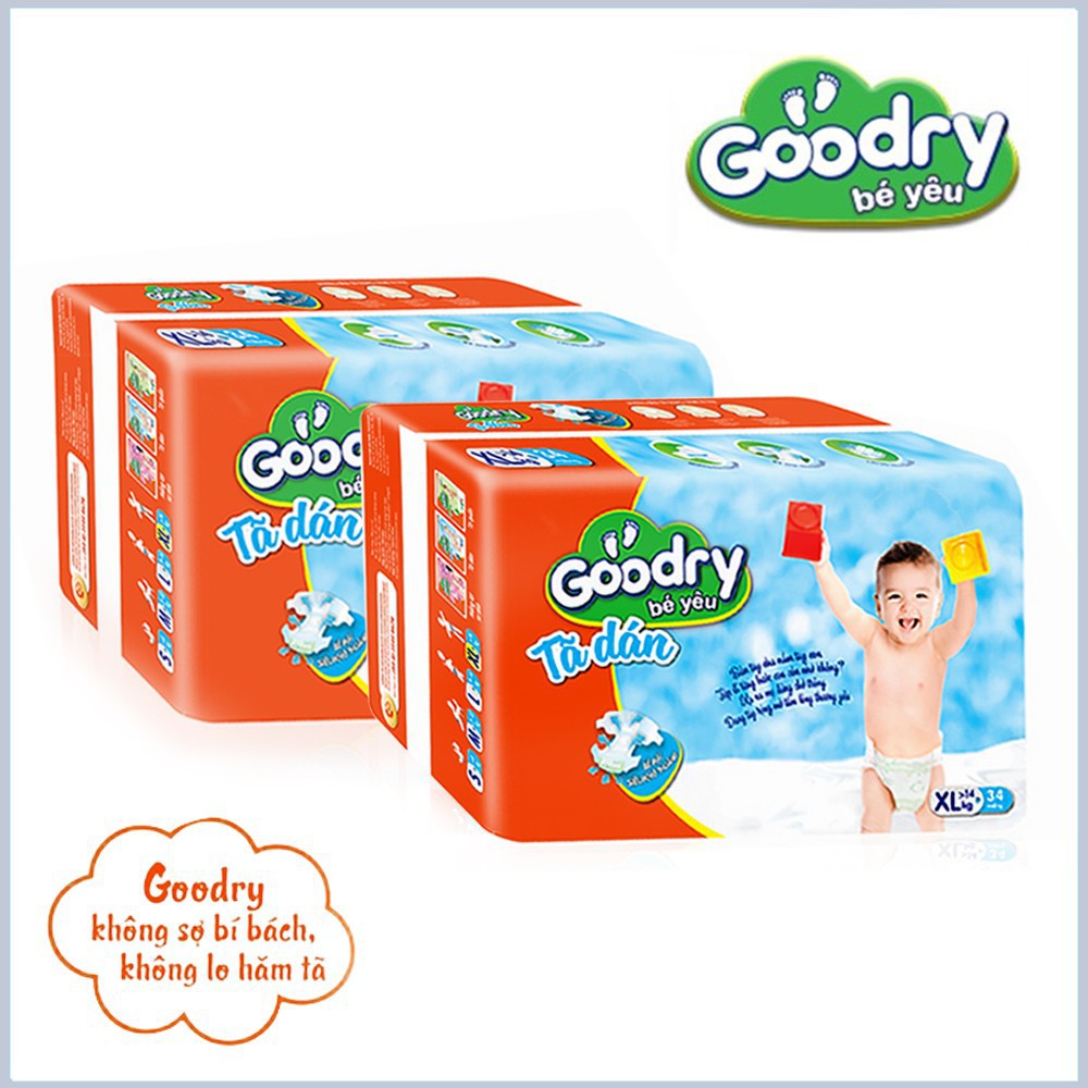 Combo 2 gói tã dán Goodry S46 M42 L38 XL34 thương hiệu nhật bản