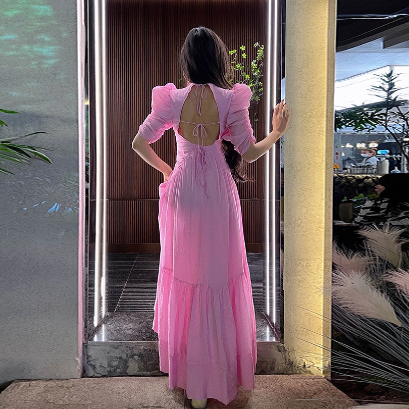 Đầm Dài Tay Lửng Ôm Dáng Màu Hồng Tím Thời Trang Mùa Hè Hàng Mới Dành Cho Nữ Đi Biển Mùa Hè 2022