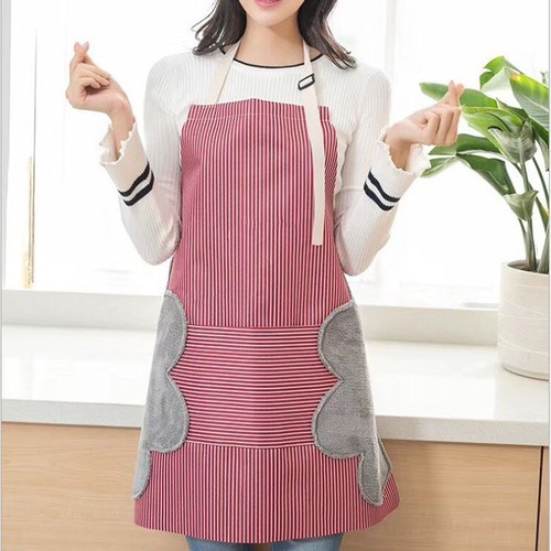 Tạp dề kẻ hoa có khăn lau tay bên hông, tạp dề chống thấm nước