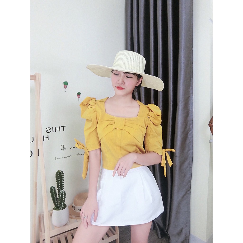Áo đũi nơ ngực tay bồng nhiều màu sắc | BigBuy360 - bigbuy360.vn