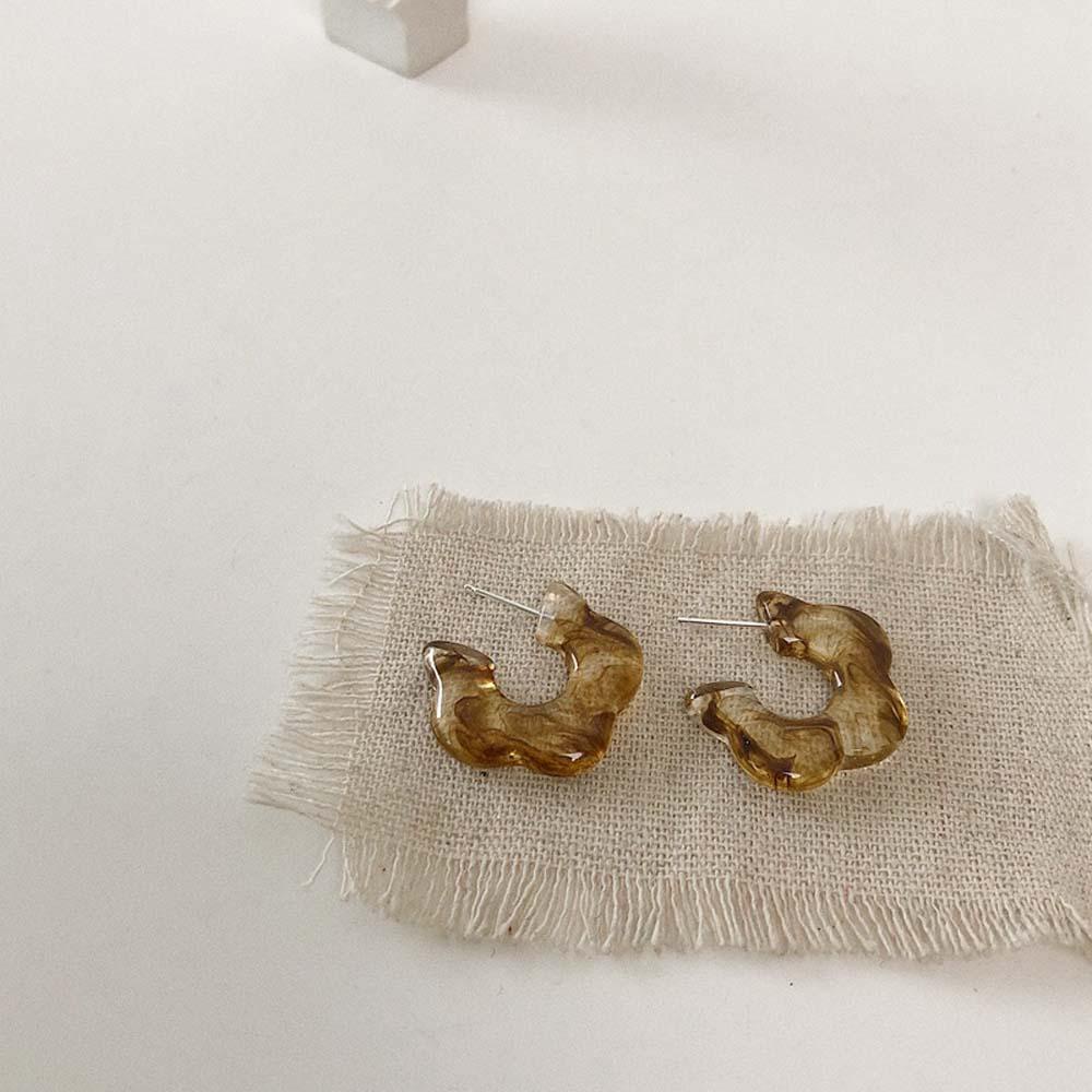 PRESTON Bông Tai Chữ C Màu Caramel Thời Trang Hàn Quốc Cho Nữ