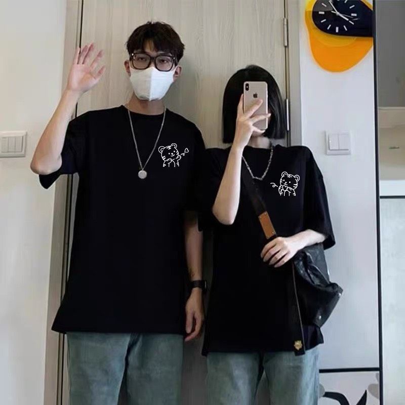 Áo Phông Cặp Nam Nữ In Hình Mèo 2 Màu Đen Trắng , Áo Nhóm Lớp Nhóm Couple Phông Rộng Unisex Basic